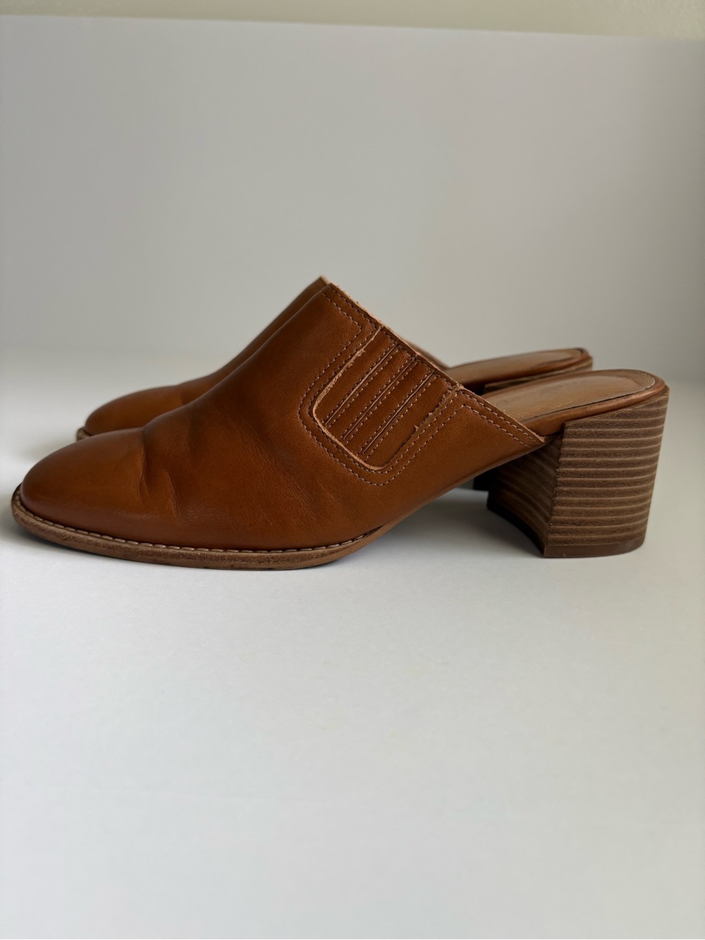 Madewell Carey 100% Leather Brown Stacked Heel Slip-On Mules Size 9.5 - Picture 1 of 12